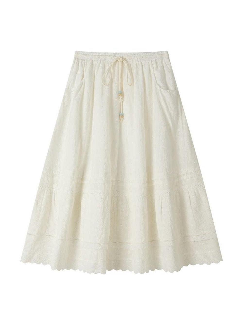 Romantic White Embroidered Tiered Maxi Skirt