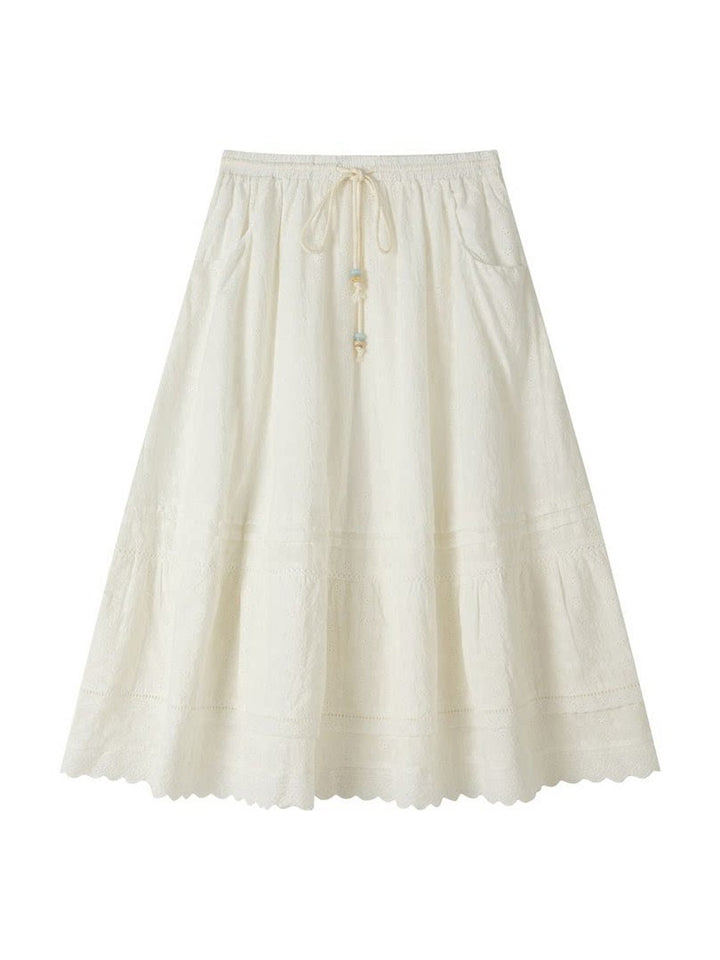 Romantic White Embroidered Tiered Maxi Skirt