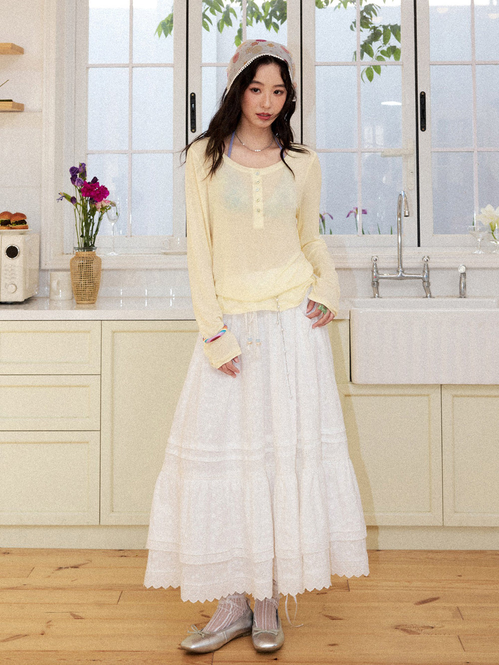 Romantic White Embroidered Tiered Maxi Skirt