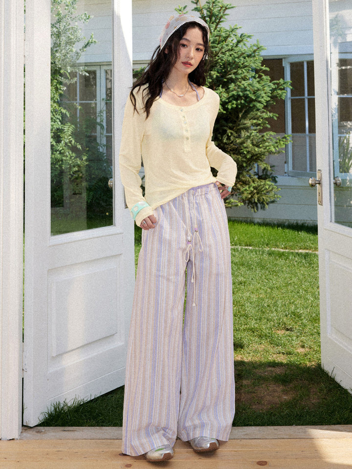 Soft Girl Striped Wide Leg Pants