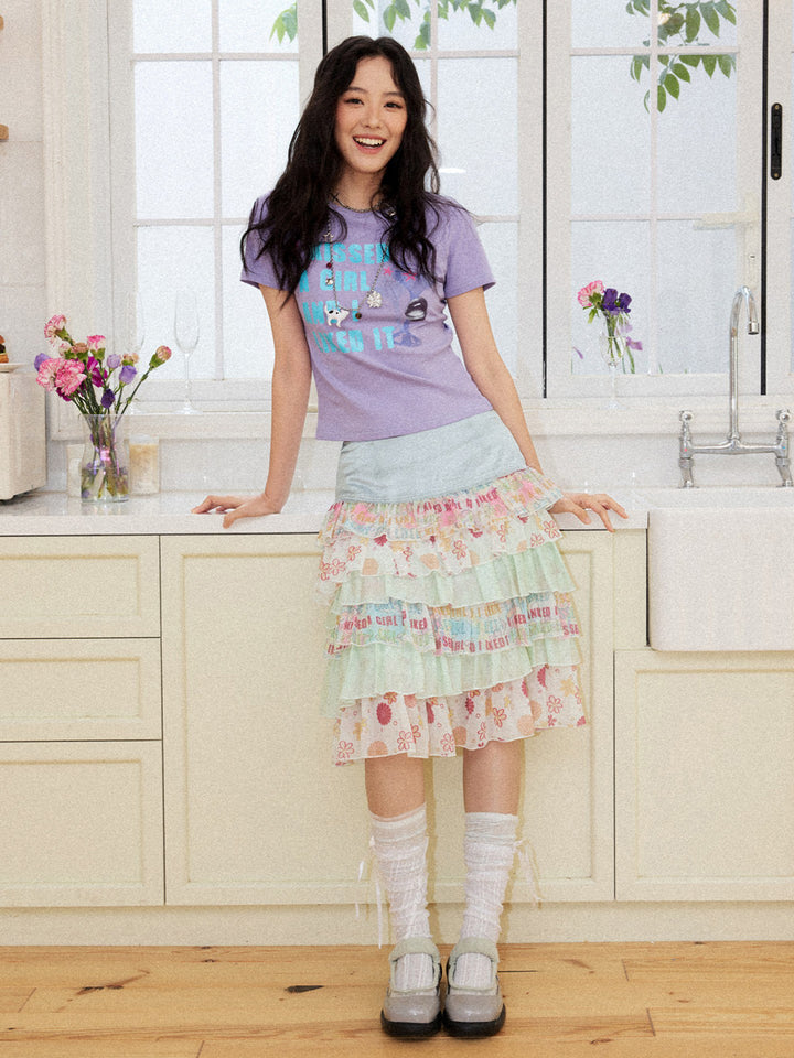 Fairy Kei Layered Floral Ruffle Mini Skirt