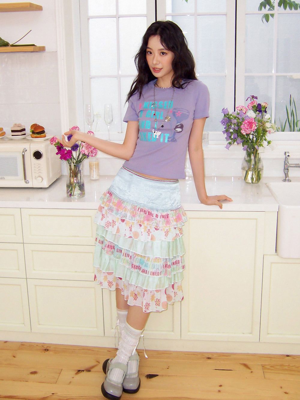 Fairy Kei Layered Floral Ruffle Mini Skirt