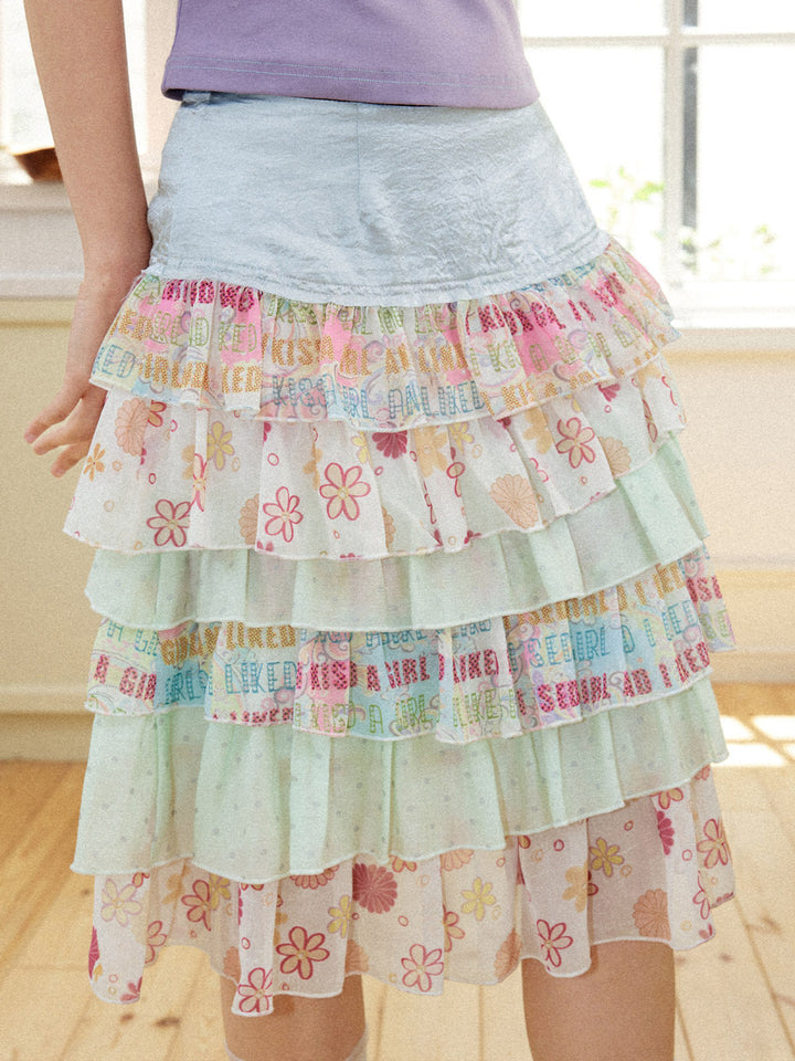 Fairy Kei Layered Floral Ruffle Mini Skirt