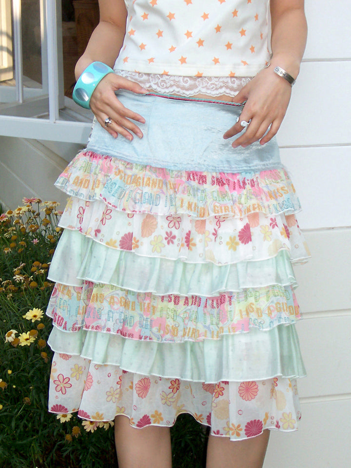 Fairy Kei Layered Floral Ruffle Mini Skirt