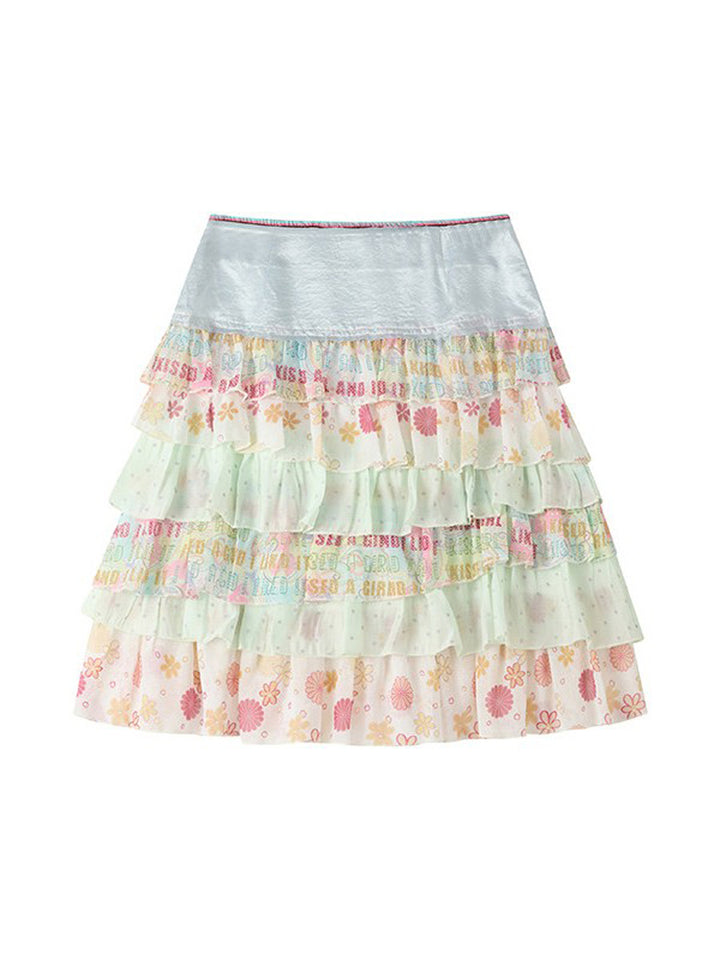 Fairy Kei Layered Floral Ruffle Mini Skirt