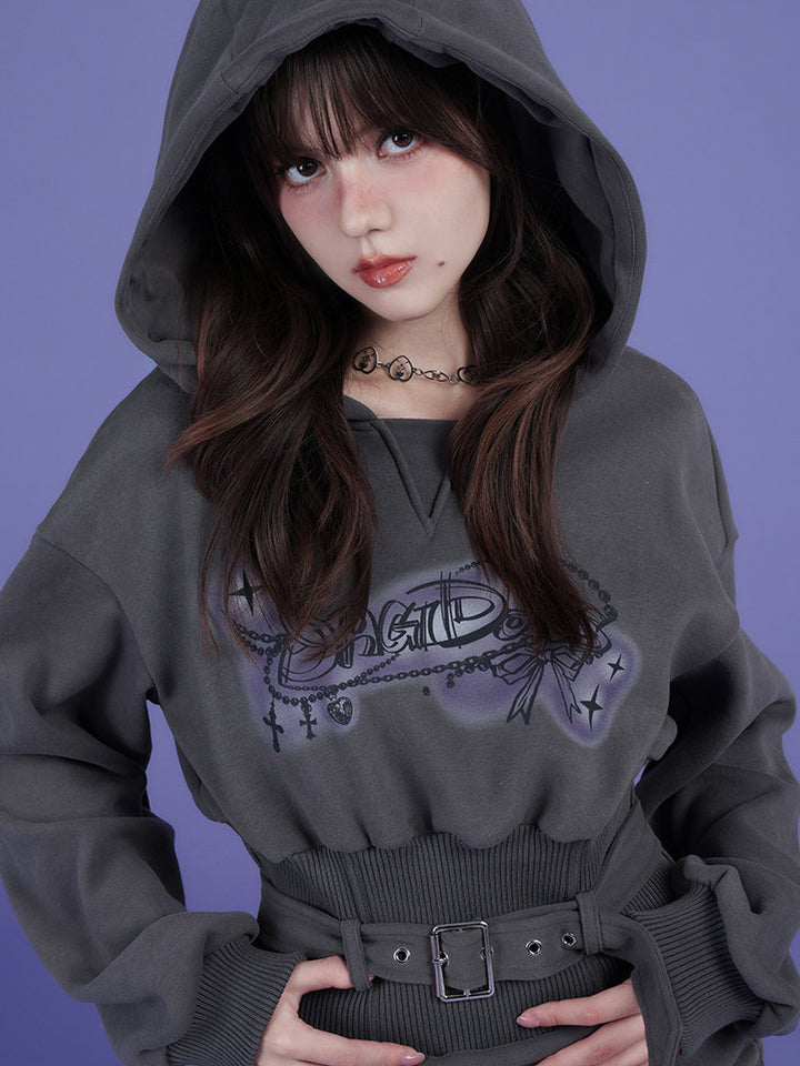Airbrush Graphic Belted Hoodie Mini Dress