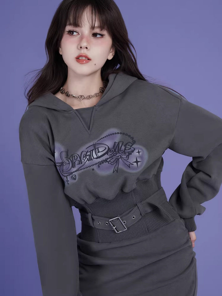 Airbrush Graphic Belted Hoodie Mini Dress