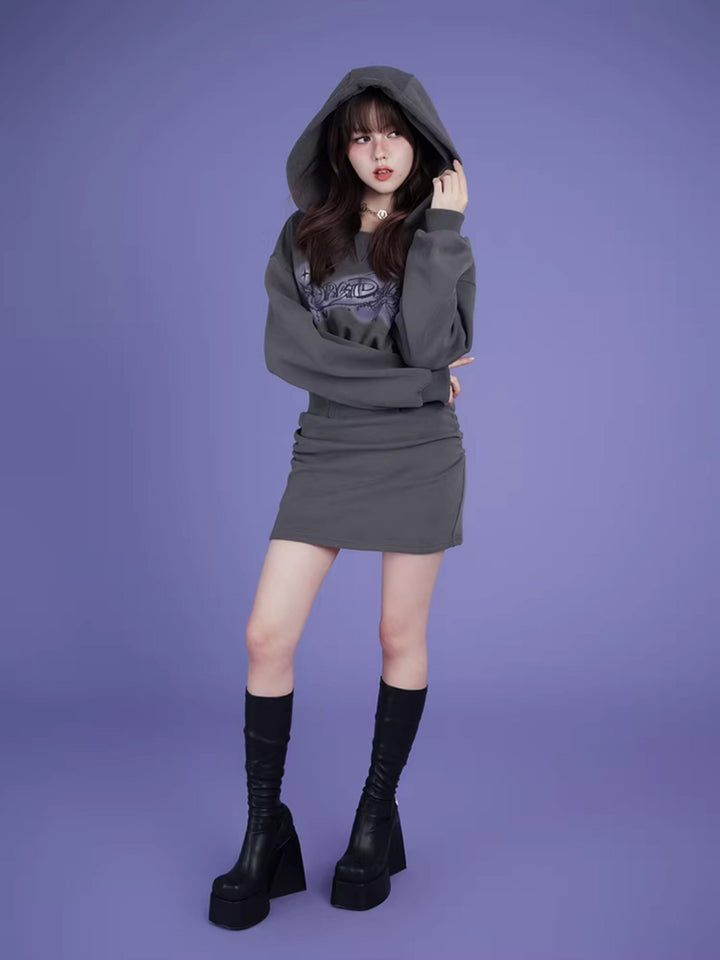 Airbrush Graphic Belted Hoodie Mini Dress