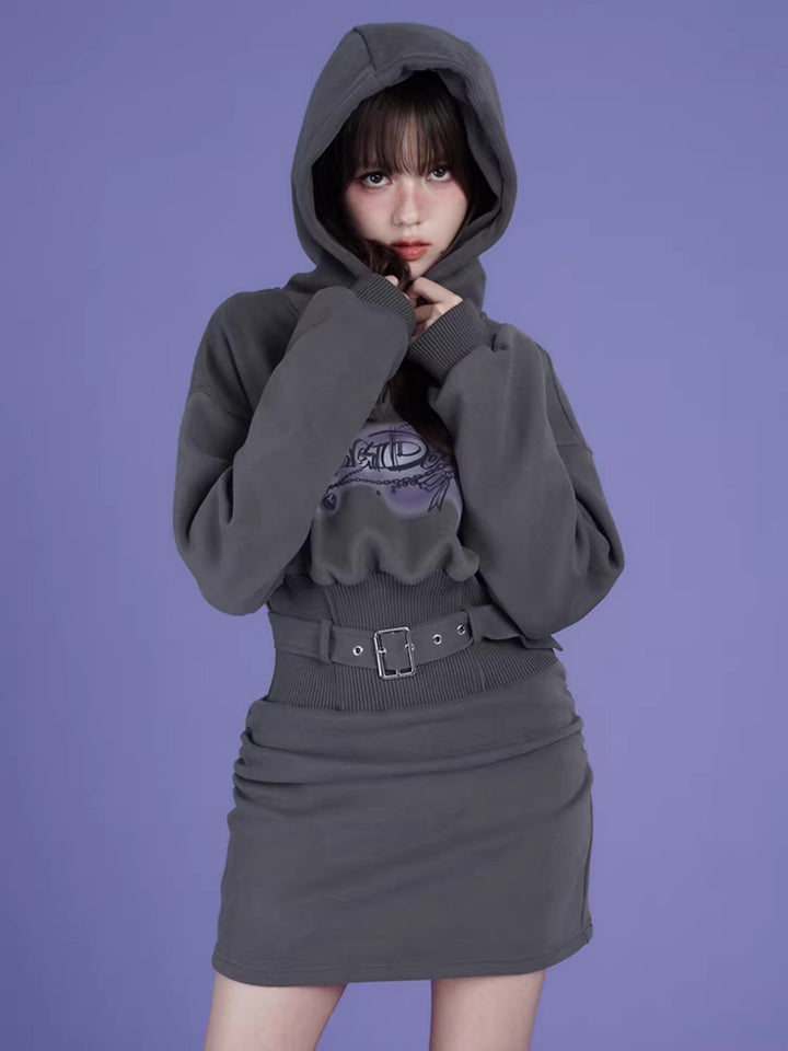 Airbrush Graphic Belted Hoodie Mini Dress