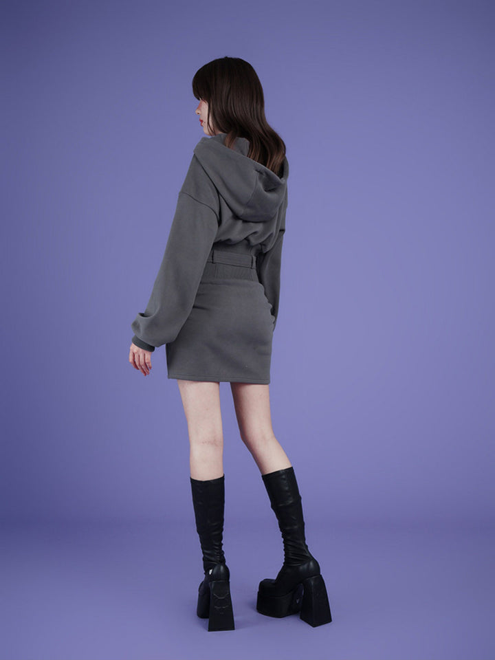 Airbrush Graphic Belted Hoodie Mini Dress