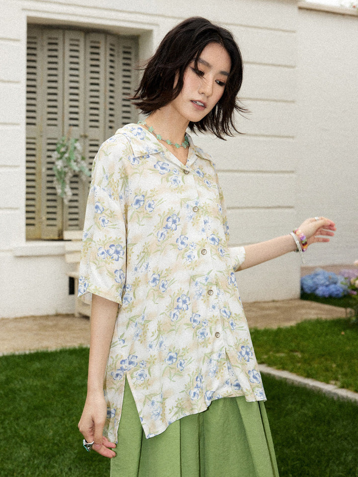Vintage Blue Floral Button Up Shirt