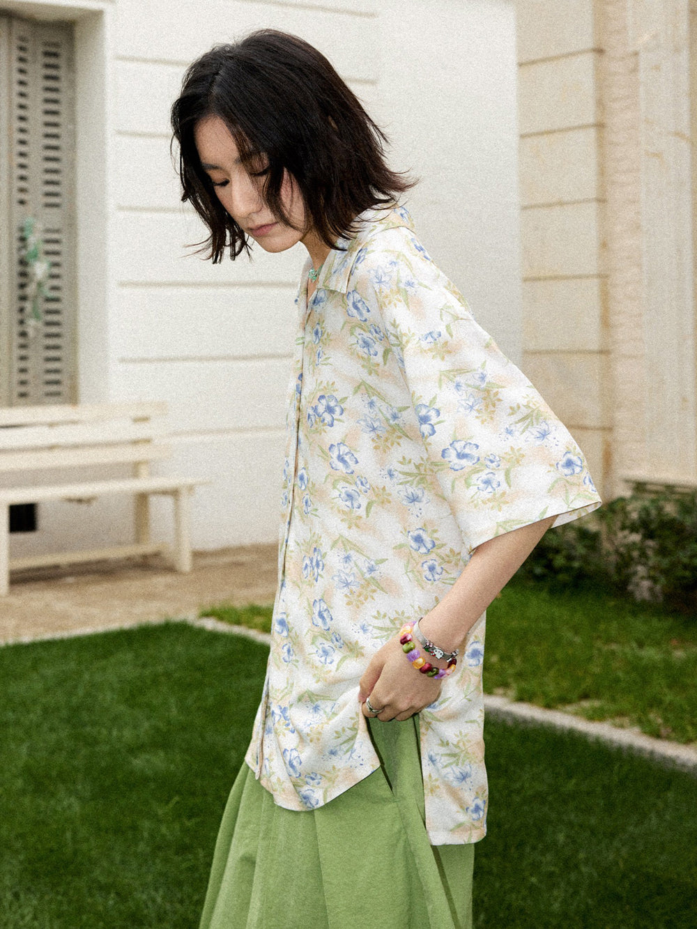 Vintage Blue Floral Button Up Shirt