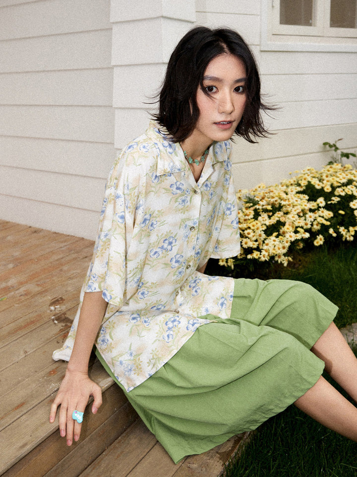 Vintage Blue Floral Button Up Shirt
