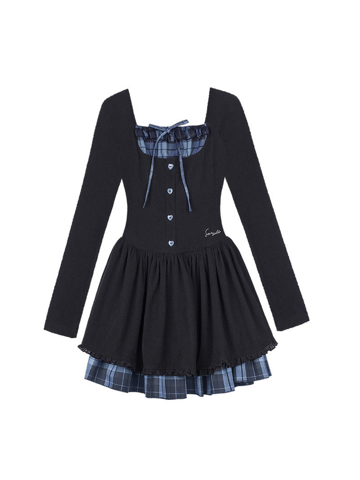 Plaid Trim Tiered Mini Dress