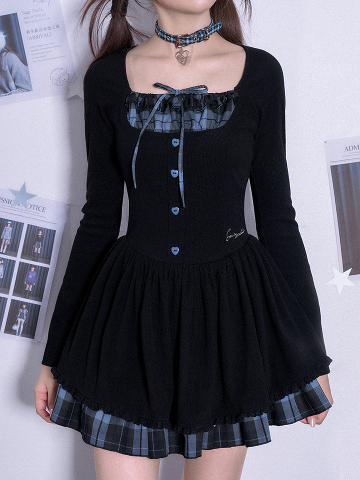 Plaid Trim Tiered Mini Dress