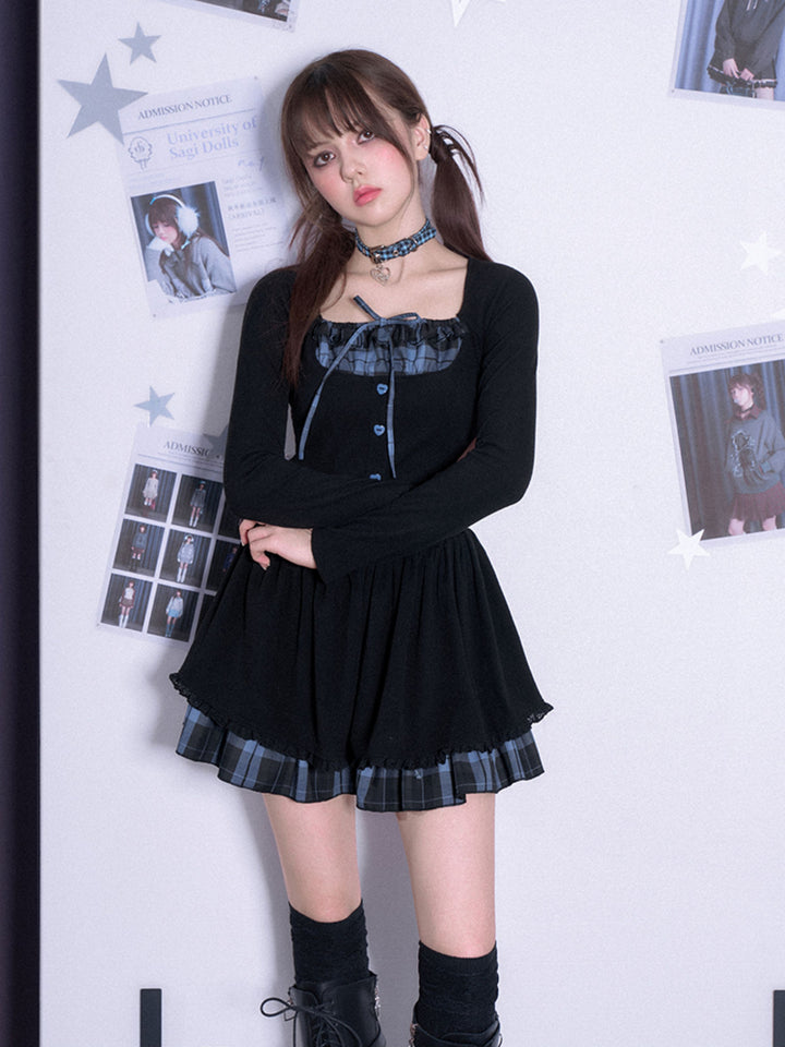 Plaid Trim Tiered Mini Dress