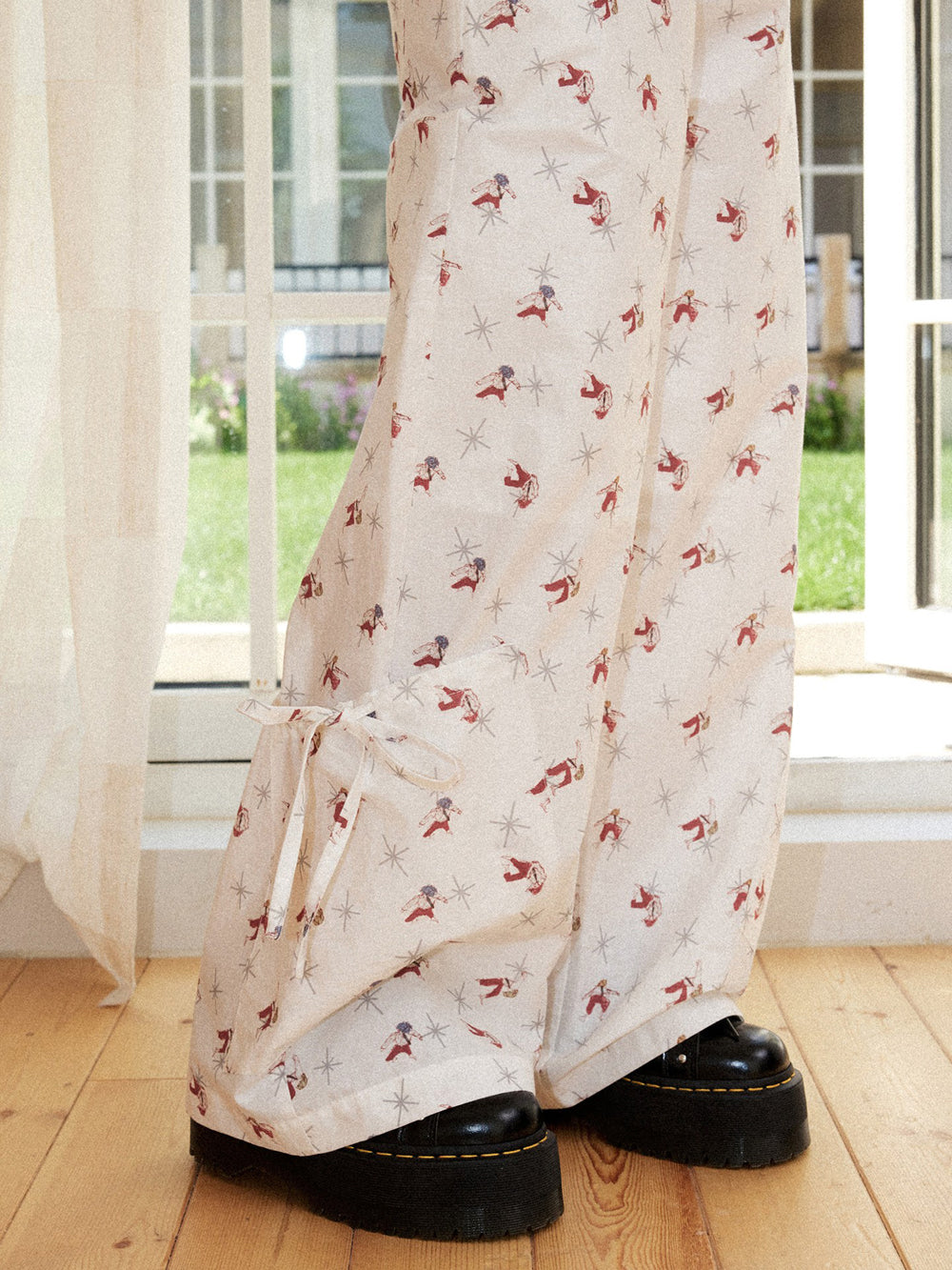 Vintage Playful Print Wide Leg Pants