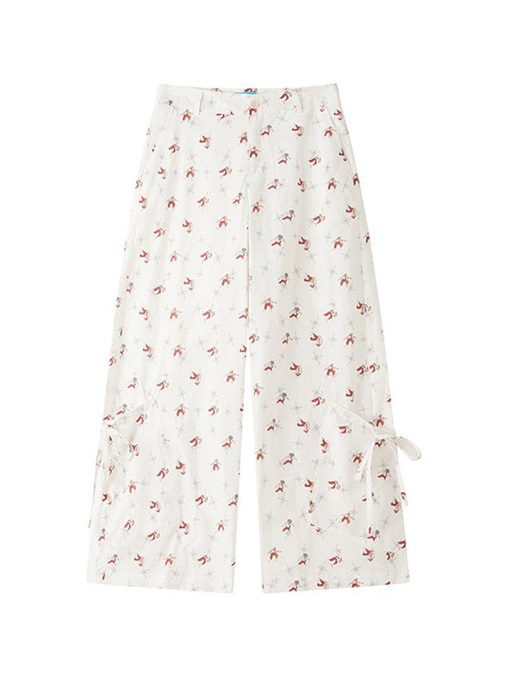Vintage Playful Print Wide Leg Pants