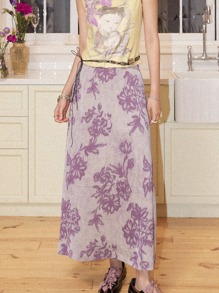 Vintage Purple Floral Maxi Skirt