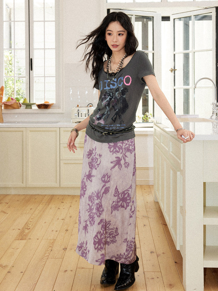 Vintage Purple Floral Maxi Skirt