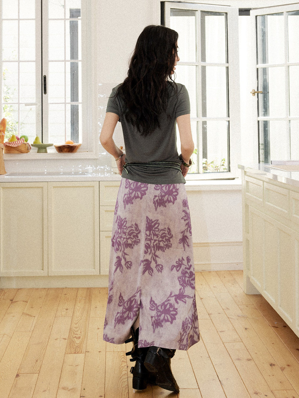 Vintage Purple Floral Maxi Skirt