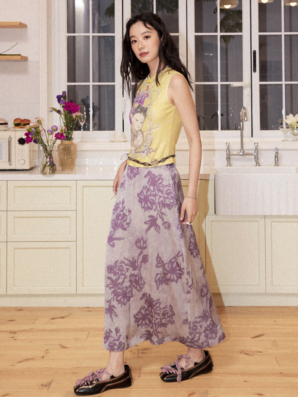 Vintage Purple Floral Maxi Skirt