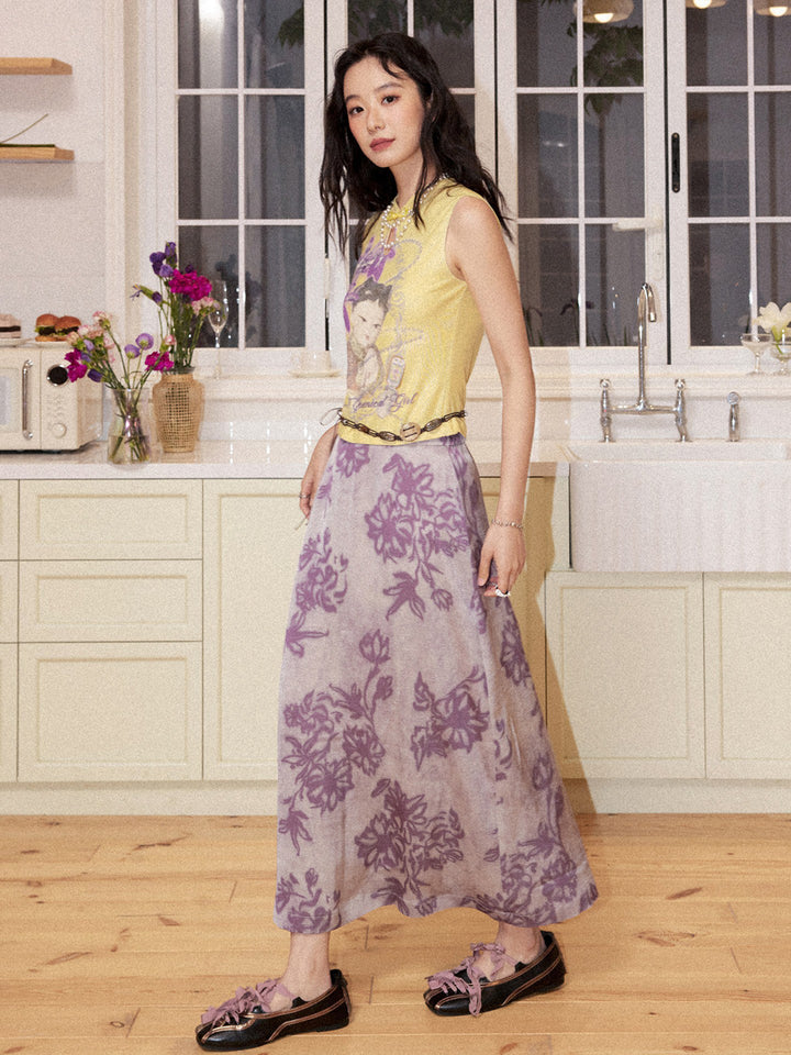 Vintage Purple Floral Maxi Skirt