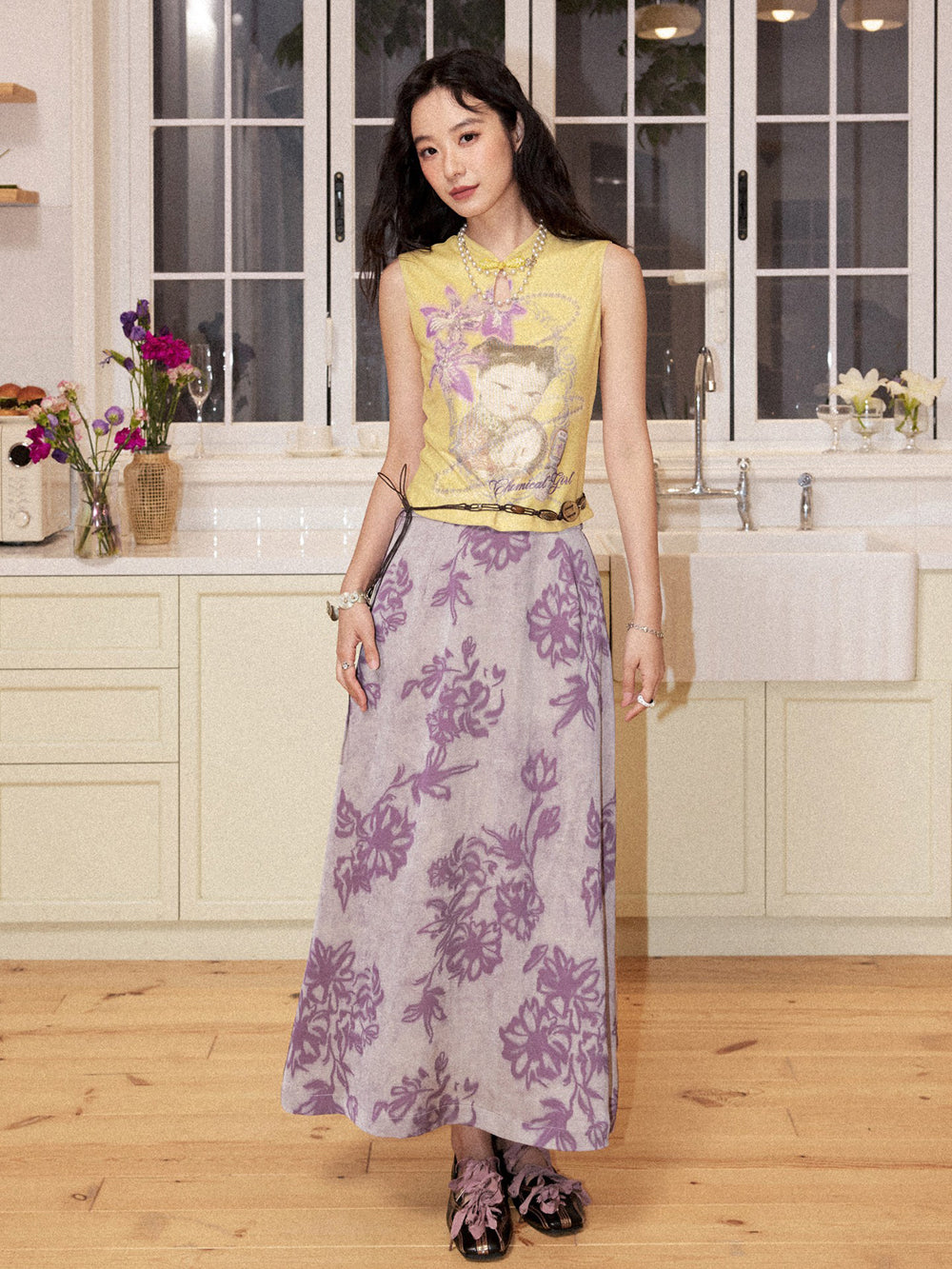 Vintage Purple Floral Maxi Skirt