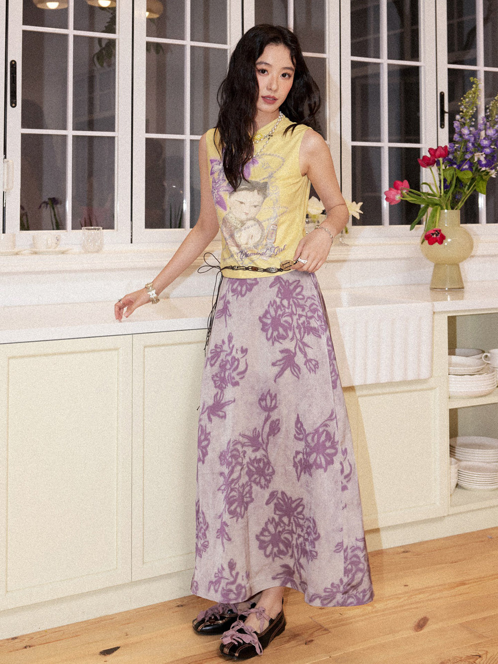 Vintage Purple Floral Maxi Skirt