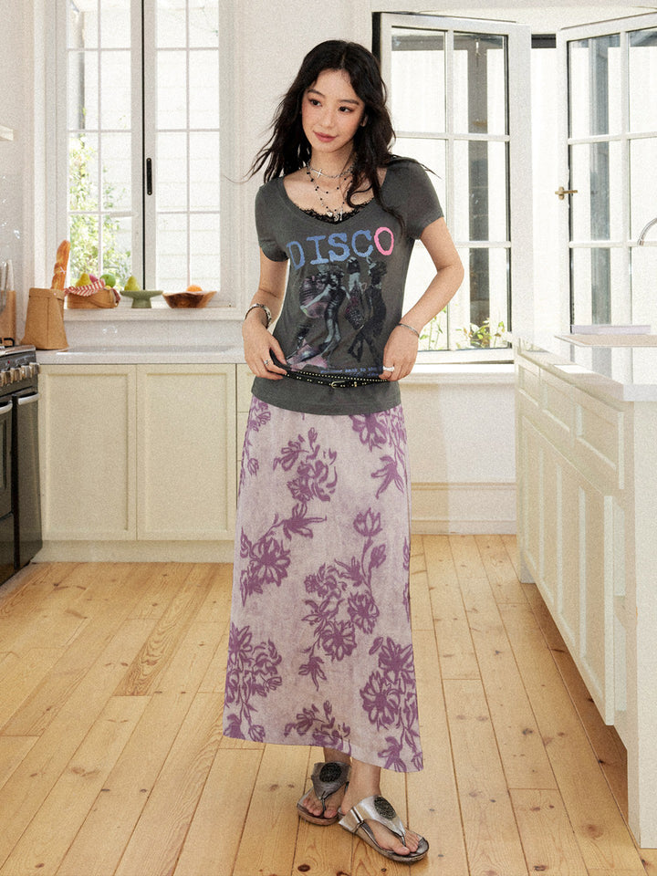 Vintage Purple Floral Maxi Skirt