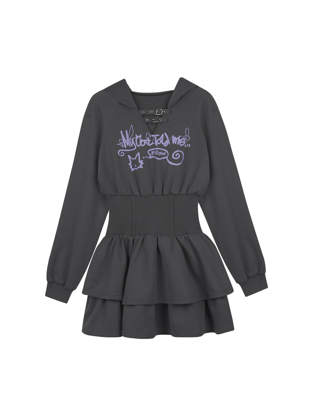 Cat Graphic Cinched Waist Hoodie Dress