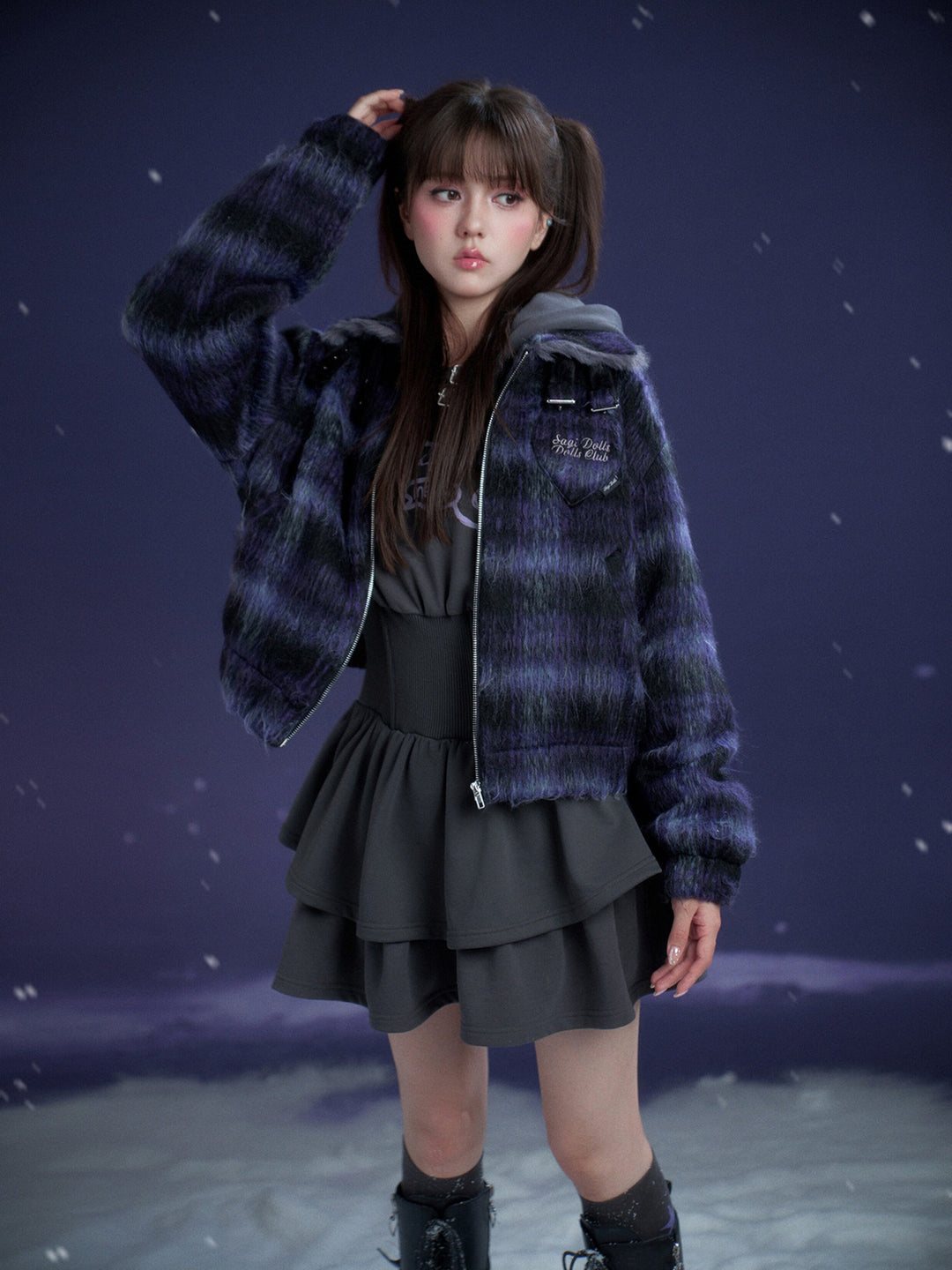 Cat Graphic Cinched Waist Hoodie Dress