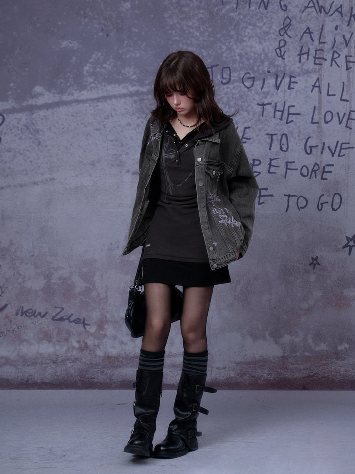 Cross Graphic Layered Hooded Mini Dress