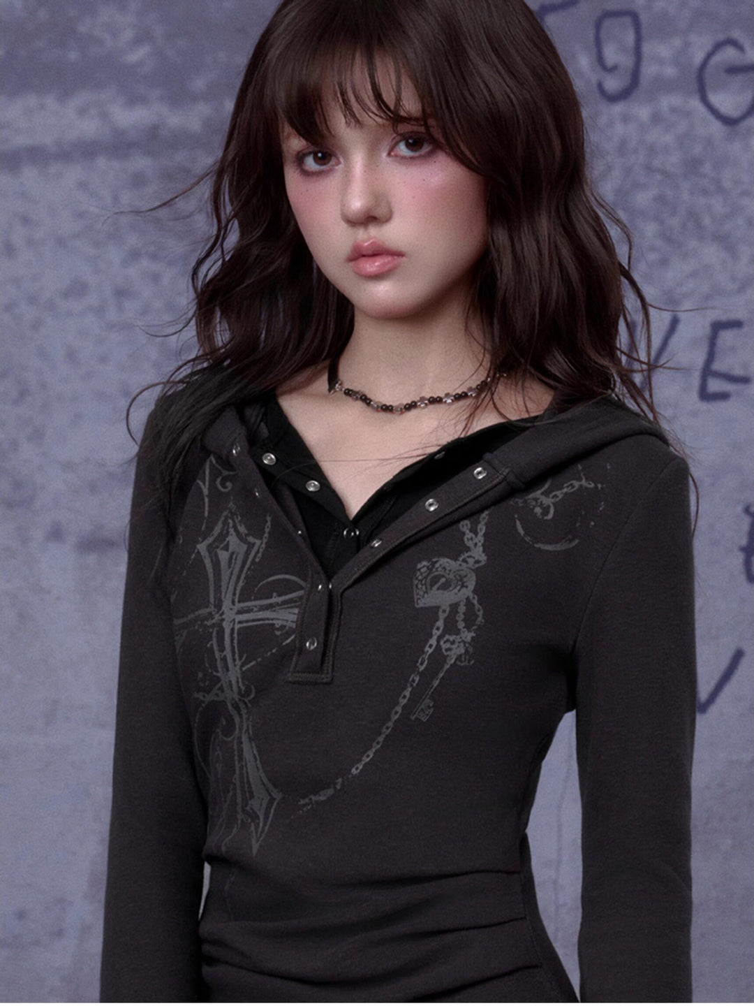 Cross Graphic Layered Hooded Mini Dress