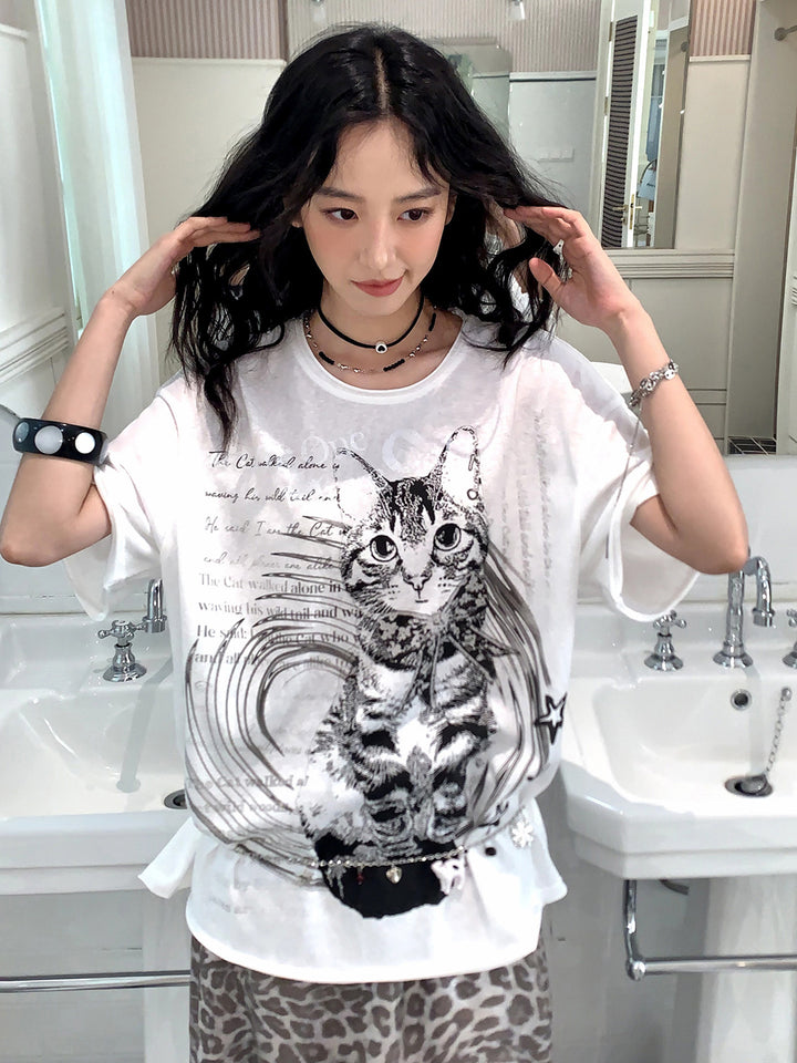 Vintage Cat Graphic T-Shirt