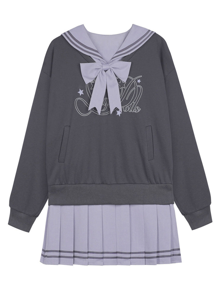 Sailor Bow Sweatshirt Mini Dress