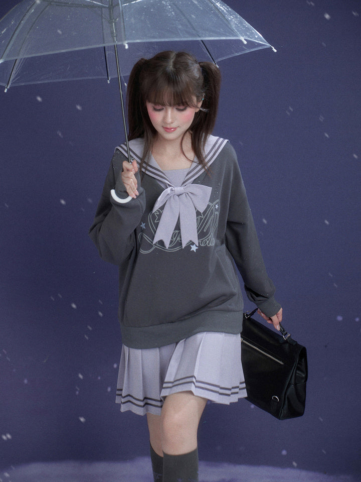 Sailor Bow Sweatshirt Mini Dress