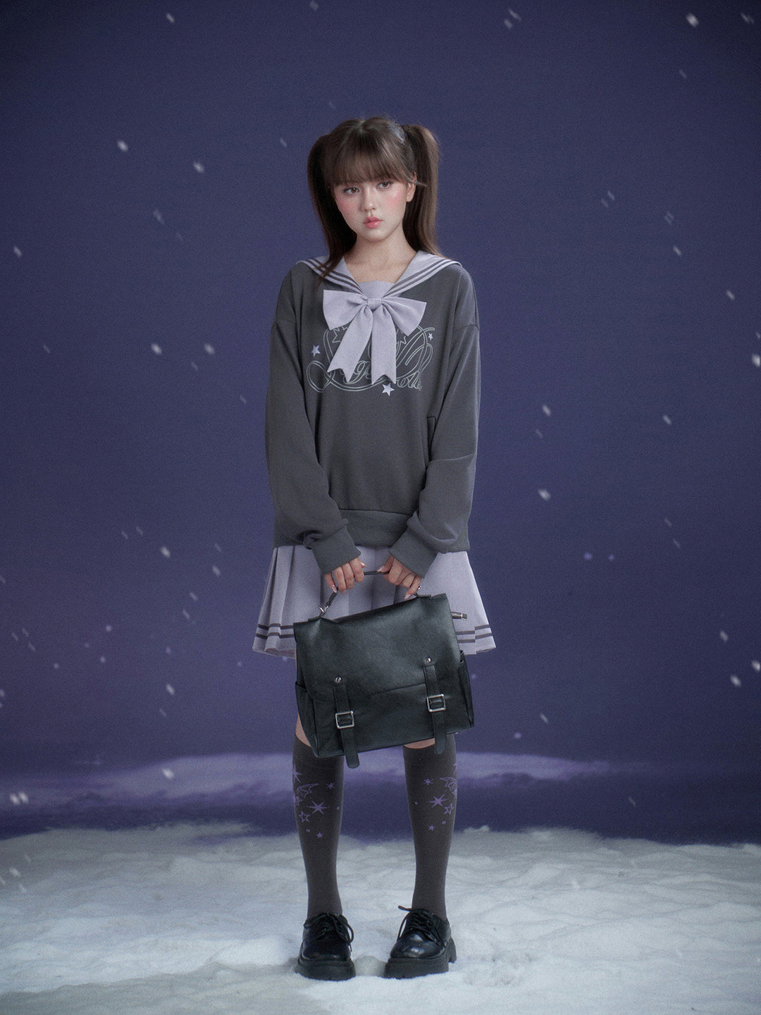 Sailor Bow Sweatshirt Mini Dress