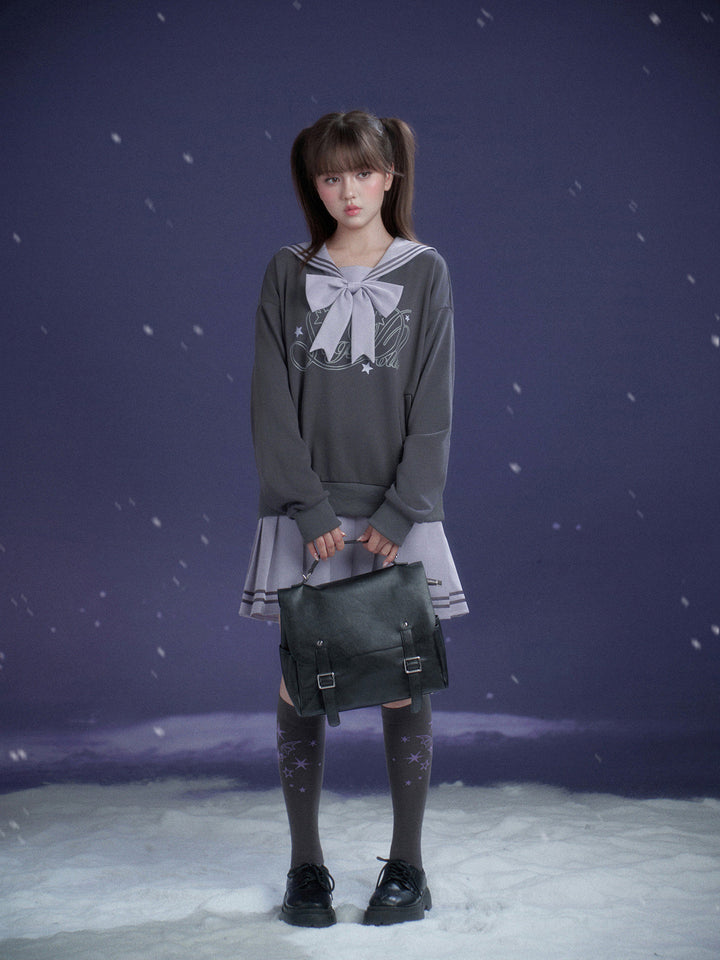 Sailor Bow Sweatshirt Mini Dress