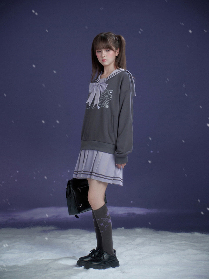 Sailor Bow Sweatshirt Mini Dress