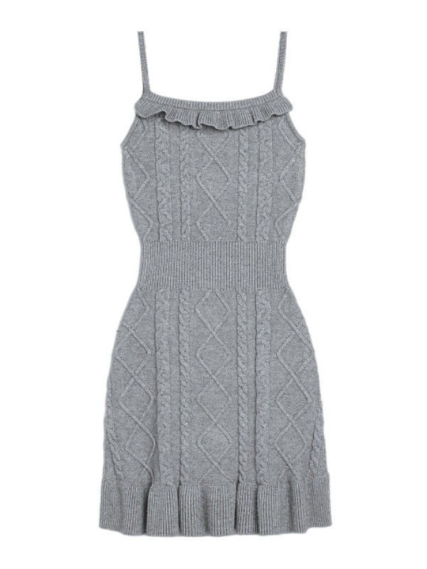 Ruffle Trim Cable Knit Mini Dress