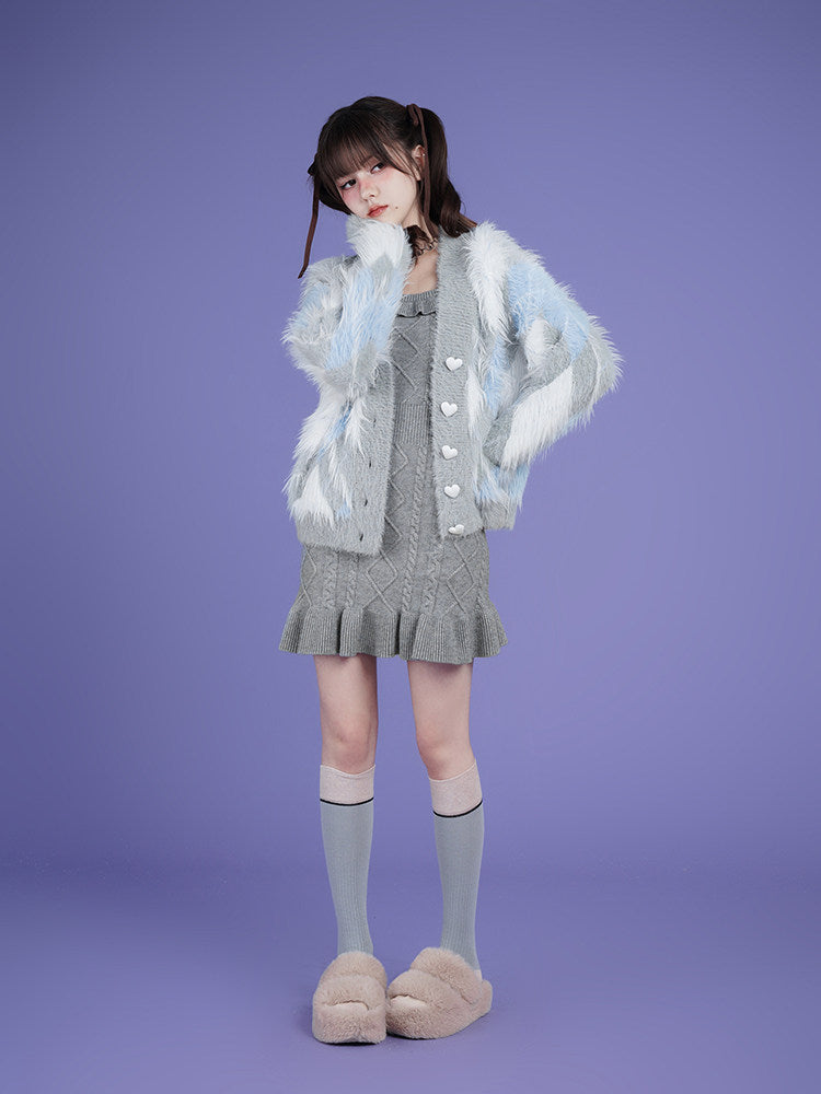 Ruffle Trim Cable Knit Mini Dress