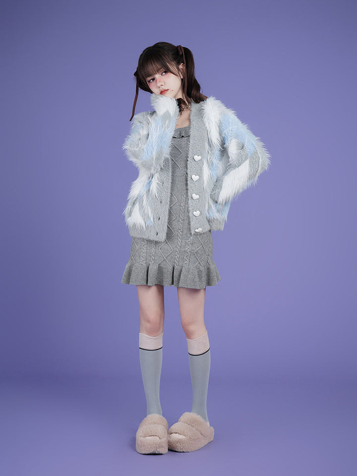 Ruffle Trim Cable Knit Mini Dress