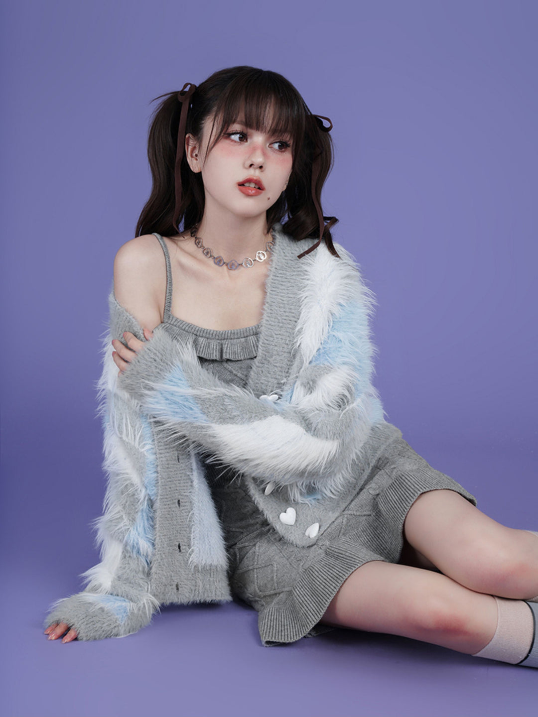 Ruffle Trim Cable Knit Mini Dress