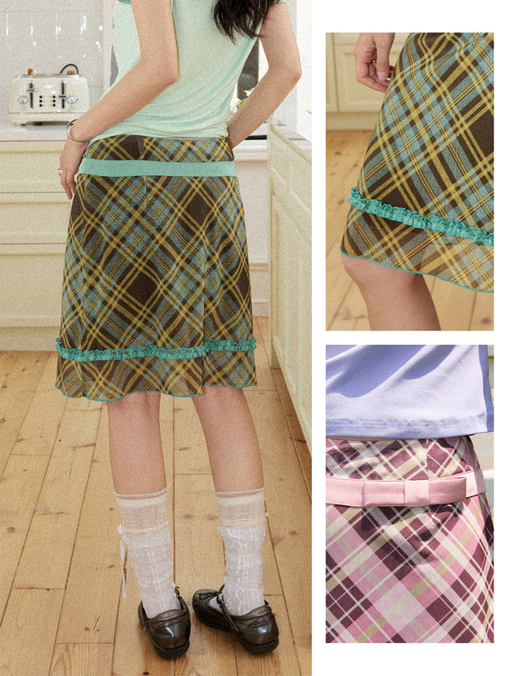 Preppy Plaid Bow Trim Mini Skirt
