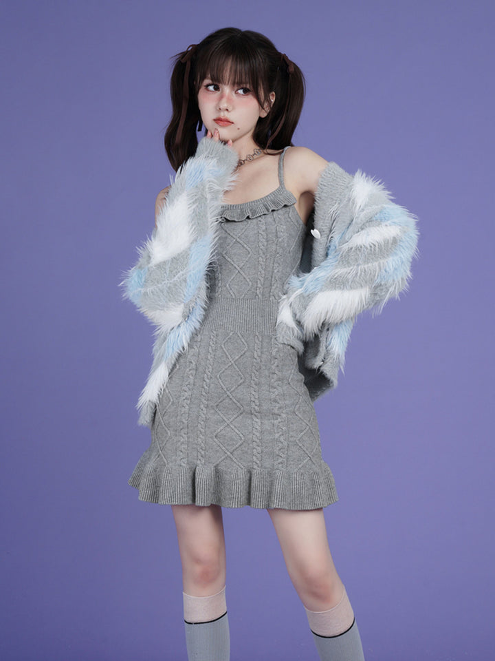 Ruffle Trim Cable Knit Mini Dress