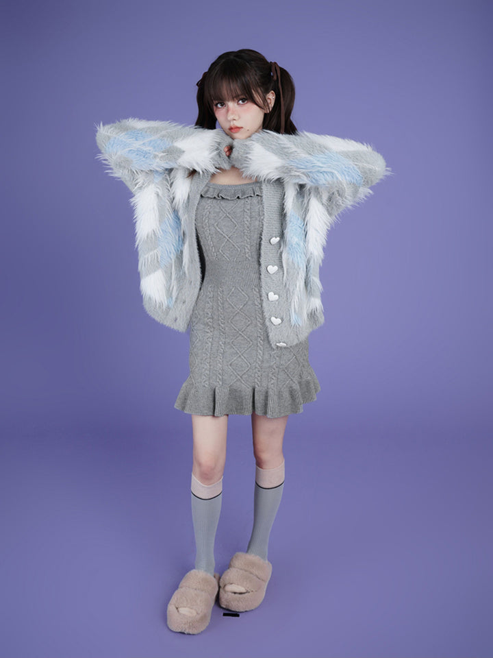 Ruffle Trim Cable Knit Mini Dress