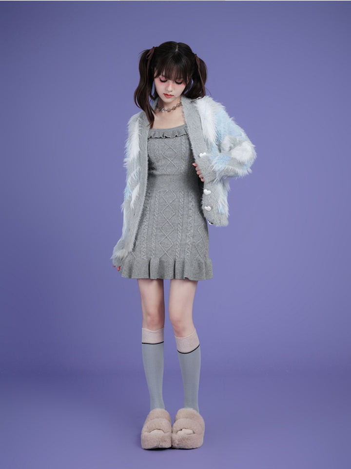 Ruffle Trim Cable Knit Mini Dress