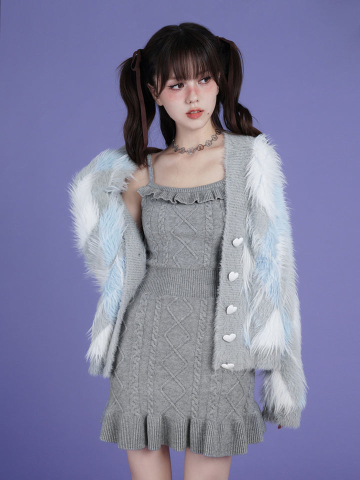Ruffle Trim Cable Knit Mini Dress