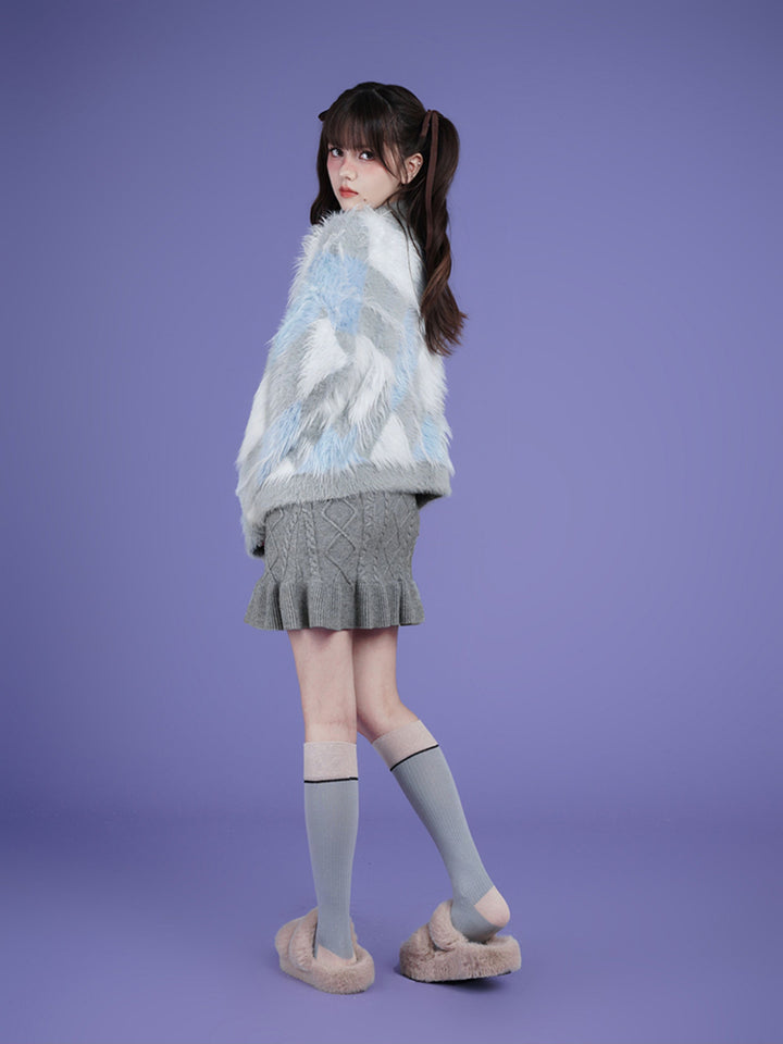 Ruffle Trim Cable Knit Mini Dress